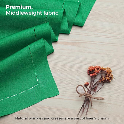 D'Moksha Homes Linen Kelly Green Table Runner 84 Inches Long - 100% Pure Linen Table Runner 14 x 84 Inch for St Patricks Day, Easter - Classic Hemstitch