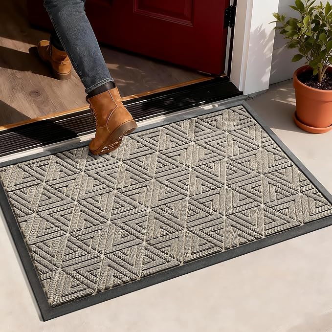 Yimobra Outdoor Mats for Front Door 29.5x17, Stops Mud & Dirt at Entrance, Fits Garage & Patio, All-Weather Waterproof Non Slip Outdoor Indoor Welcome Mat, Beige