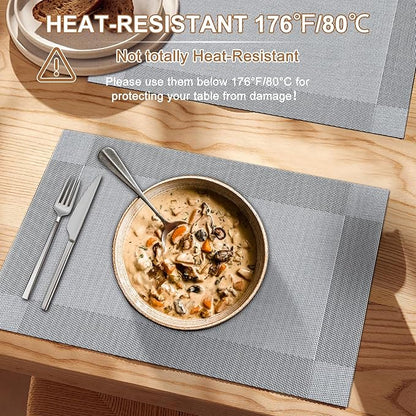 BETEAM Placemats Set of 6, Woven Vinyl Placemat for Dining Table Washable Wipeable Kitchen Place Mats Durable Indoor Outdoor Table Mats
