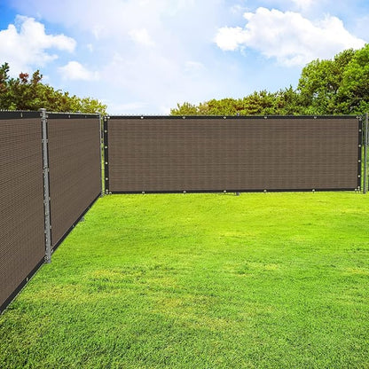 ECOOPTS 8'x45' Privacy Fence Screen Windscreen with Copper Grommets, Fit for Commercial Fence and Residential Garden Outdoor 90% UV Blockage, Cable Zip Ties Included (Brown)