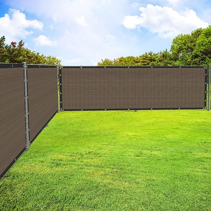 ECOOPTS 8'x105' Privacy Fence Screen Windscreen with Copper Grommets, Fit for Commercial Fence and Residential Garden Outdoor 90% UV Blockage, Cable Zip Ties Included (Brown)