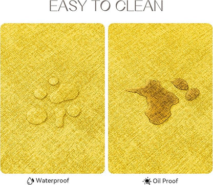 Romanstile Vinyl Placemats Set of 6-12 X 17 Inch - Heat Resistant Place Mats 100% Waterproof Oilproof Wipeable Reversible Faux Leather Table Mats for Kitchen, Dining, Party, Outdoor, Yellow
