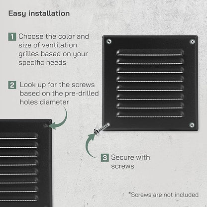 Vent Systems 5 x 5 Inch (Inner) - Pack of 5 - Black Metal Soffit Vent Cover - Durable Square Air Vent Grille with Mesh Screen - Weather Resistant Ventilation Grill - Wall & Ceiling Indoor & Outdoor