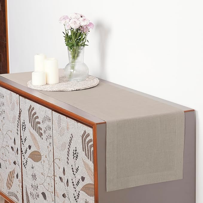 D'Moksha Homes Linen Natural Table Runner 48 Inches - 100% Pure Linen Small Table Runner 14 x 48 Inch for Coffee Tables, Dresser, Valentines, Holiday - Machine Washable