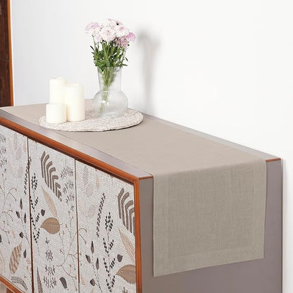 D'Moksha Homes Linen Natural Table Runner 48 Inches - 100% Pure Linen Small Table Runner 14 x 48 Inch for Coffee Tables, Dresser, Valentines, Holiday - Machine Washable