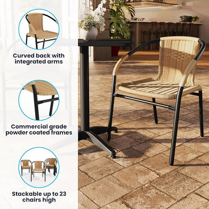 Flash Furniture Lila 2 Pack Beige Rattan Indoor-Outdoor Restaurant Stack Chair - Image 6