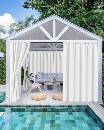 Outdoor Curtains for Patio Waterproof Rod Pocket 4 Pcs 54x95 Inch White | - Image 2
