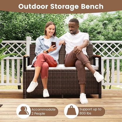 RELAX4LIFE Wicker Outdoor Storage Bench - Image 9