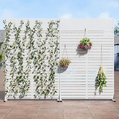 Casaphoria 72" H x 45" W Metal Privacy Screen, 2 Pack Outdoor Freestanding Decorative Divider for Patio & Garden with Stable Base, White-Louvered