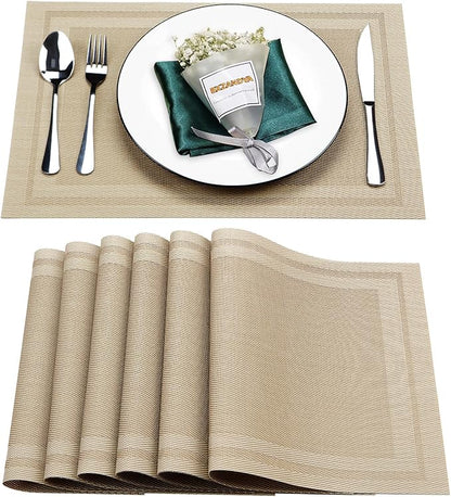 Placemats Set of 6,Washable,Heat and Stain Resistant Indoor/Outdoor Place mats,Vinyl Woven Non Slip Table Mats for Restaurant Table Protection,PVC Placemats(Beige,6PCS)