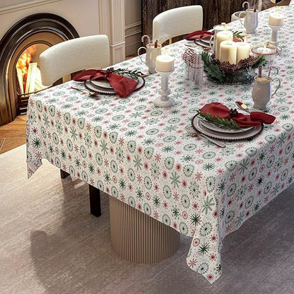 Christmas Tablecloth with Snowflake, Spillproof Waterproof Fabric Table Cloth for Dining, Parties, Holiday, Winter Table Decorations - 70''x140''