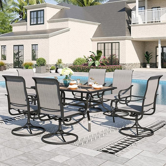 Sophia & William Patio Dining Sets Outdoor Dining Set for 6 Patio Table and Chairs Set 7 Pieces with Swivel Patio Chairs, 61"x 38" Wood Like Metal Table for Garden Pool All Weather Grey