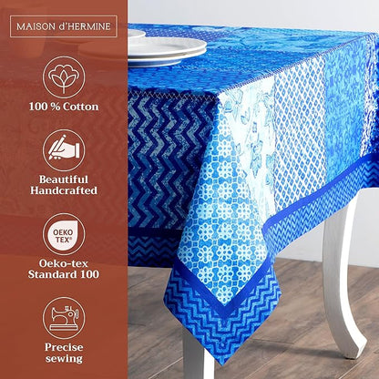 Maison d' Hermine Table Cloth Square Table 100% Cotton 54 x 54 Inches Tablecloth Reusable Decorative Everyday Use for Dining Room, Farmhouse, Home, Party, Festive & Wedding Spring Summer - Indigo Love