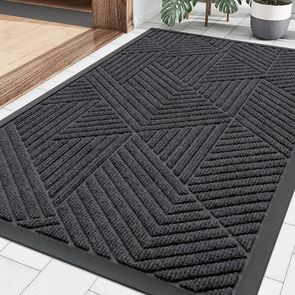 Smiry Front Door Mat Outside Entrance, Heavy Duty Sturdy Natural Rubber Doormat, Trap Dirt and Moisture, Easy Clean Low Profile Mats for Indoor Outdoor Entry, Irregular Triangle (36x24, Medium Grey)