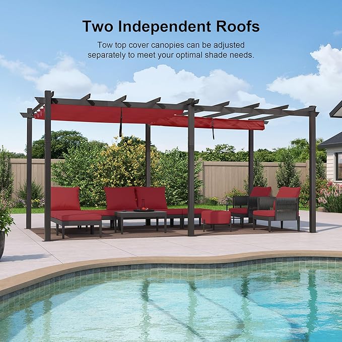 PURPLE LEAF Outdoor Pergola 10' X 18' Retractable Canopy Aluminum, Terra | - Image 2