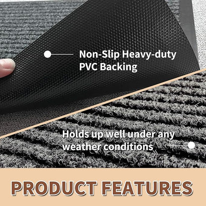 Front Door Mat Outdoor, Non-Slip and Heavy Duty Welcome Mat, Low Profile Easy Clean Indoor Outdoor Doormat for Patio Entryway with Durable PVC Backing. (Dark Grey 36"x24")