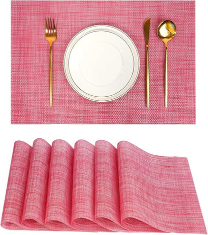 Placemats Set of 6，Christmas Decoration Non-Slip PVC Weave Table Mats Easy to Clean，Heat Resistant Place Mats for Kitchen Dining Table Decoration Indoor Outdoor，Red