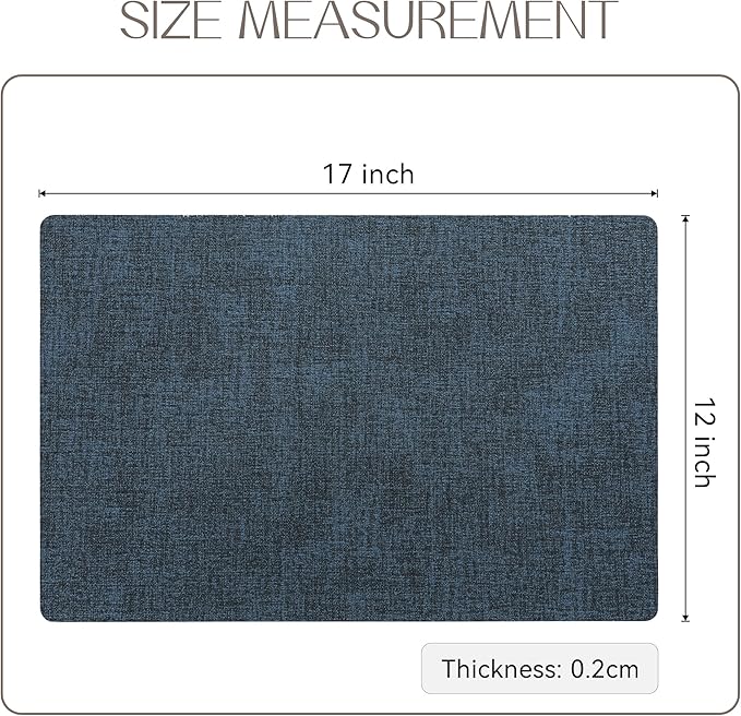 Romanstile Vinyl Placemats Set of 8-12 X 17 Inch - Heat Resistant Place Mats 100% Waterproof Oilproof Wipeable Reversible Faux Leather Table Mats for Kitchen, Dining, Party, Outdoor, Navy Blue
