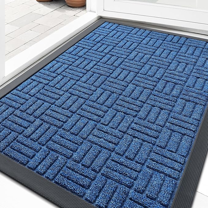 OLANLY Front Door Mat Outside Entrance 59x23, Absorbent, Heavy Duty Sturdy Natural Rubber Doormat Indoor Outdoor, Non-Slip, Stain and Fade Resistant, Low Profile Floor Mat for Entryway, Ocean Blue