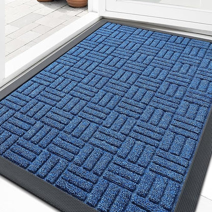 OLANLY Front Door Mat Outside Entrance 71x47, Absorbent, Heavy Duty Sturdy Natural Rubber Doormat Indoor Outdoor, Non-Slip, Stain and Fade Resistant, Low Profile Floor Mat for Entryway, Ocean Blue