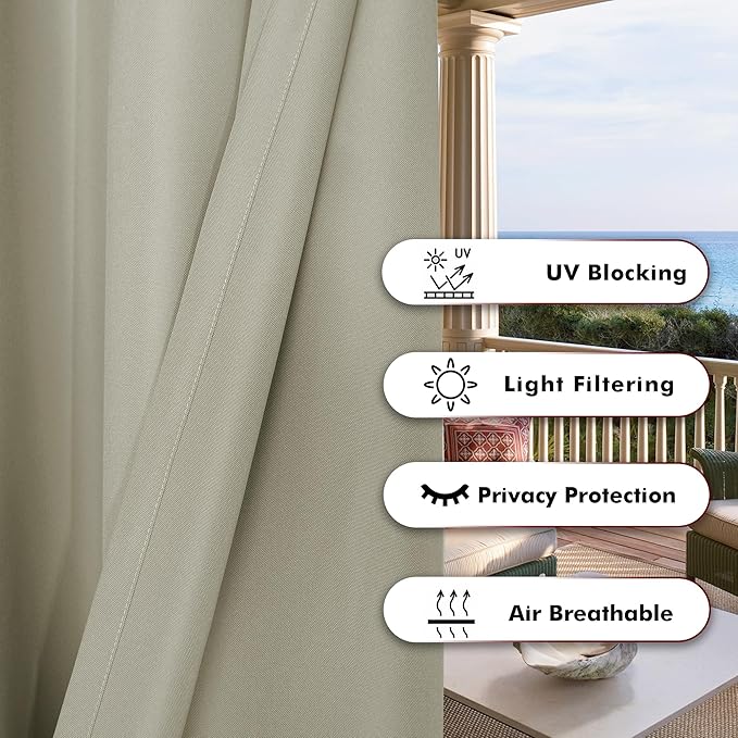 BONZER Wide Outdoor Curtains for Patio Water Resistant | Heavy Light Filtering - Image 4