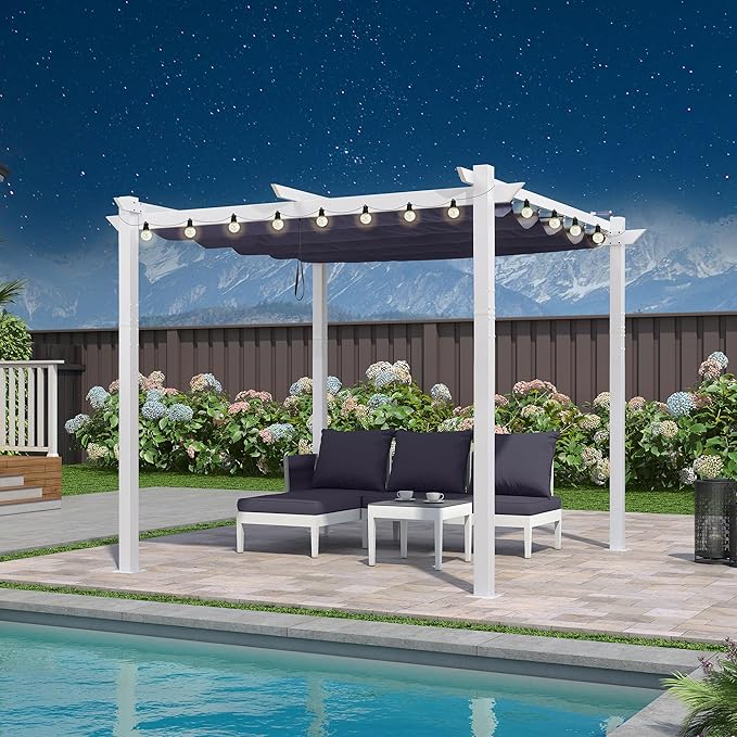 PURPLE LEAF Patio White Pergola 10' x 10' w/Light, Extra Canopy, aluminum frame by Unknown