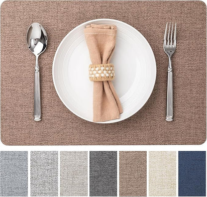 Faux Leather Placemats Set of 12 Vinyl Washable Wipeable Table Mats for Kitchen Dining Table Heat Resistant Waterproof Modern Indoor/Outdoor Placemats Non-Slip Easy Clean Place Mats (Cocoa)