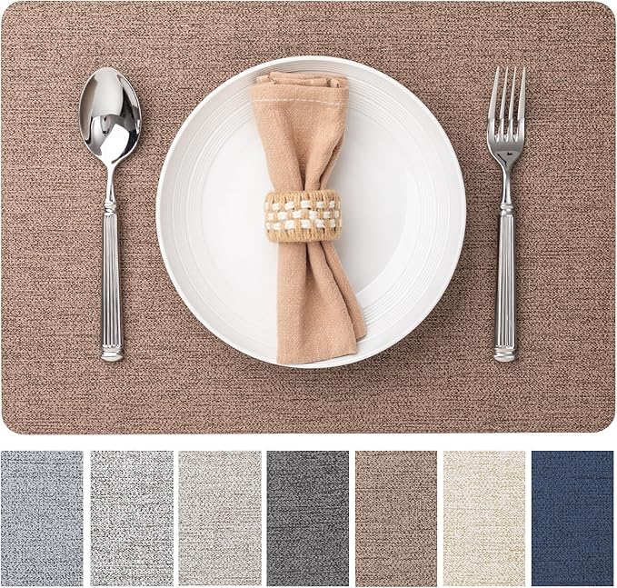 Faux Leather Placemats Set of 6 Vinyl Washable Wipeable Table Mats for Kitchen Dining Table Heat Resistant Waterproof Modern Indoor/Outdoor Placemats Non-Slip Easy Clean Place Mats (Cocoa)