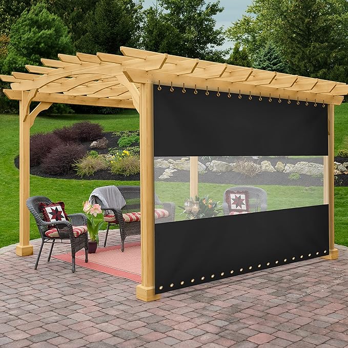 Covers & all Outdoor Clear Panel Curtain, 12 oz Vinyl Outdor Curtains for Patio, Waterproof & Weather Resistant Tarp with Brass Grommets for Pergola, Porch, Gazebos, Balcony (15'H x 10'W feet, Black)