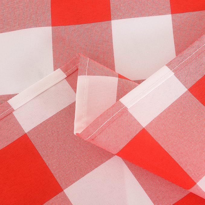 2 Pack Waterproof Polyester Fabic Round Checkered Tablecloth，60 Outdoor Table Cloth，Oil Stain Prevention Table Cloth for Pinics and Parties（Red and White）