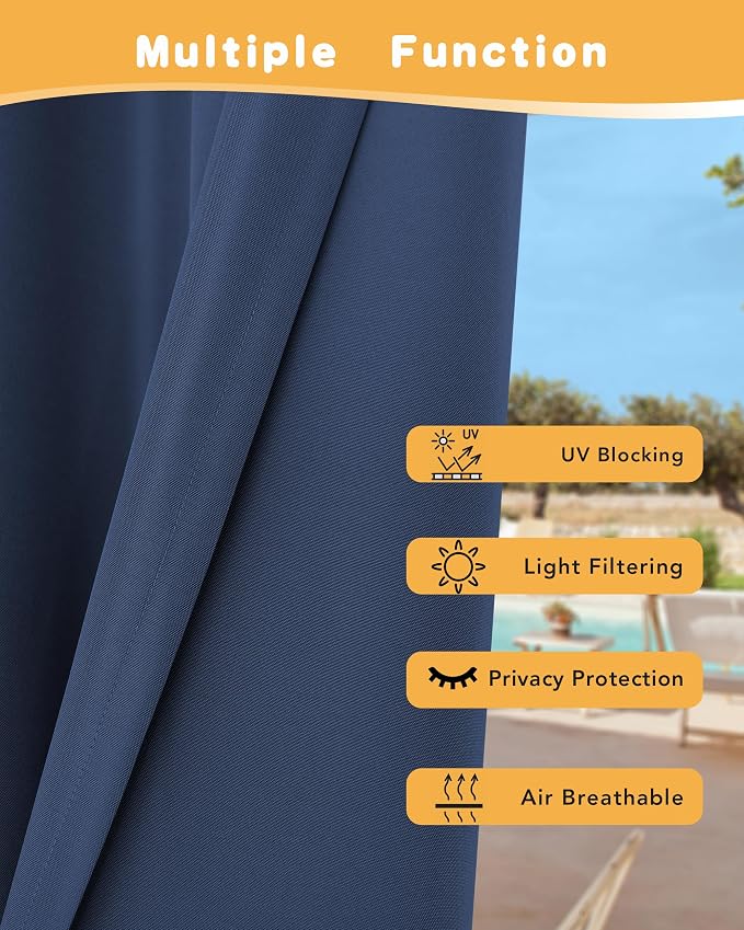 HolidayIdeas Outdoor Curtains for Patio Waterproof 4 Pcs 54x84 Inch Navy | - Image 3