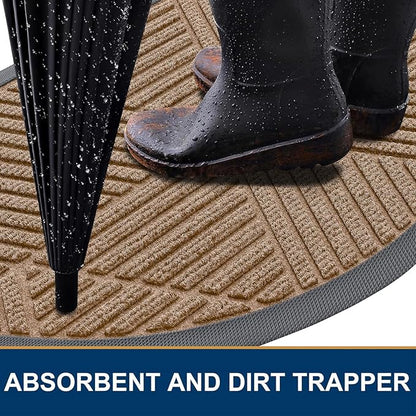 Smiry Half Circle Front Door Mat Outside Entrance, Heavy Duty Sturdy Natural Rubber Doormat, Trap Dirt and Moisture, Low Profile Mats for Indoor Outdoor Entry, Irregular Triangle (47x32, Coffee)