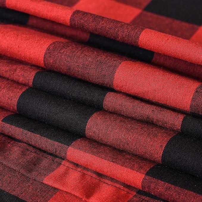 Tosewever Christmas Buffalo Check Plaid Table Runner, Cotton Polyester Blend Classic Family Dinner Table Runners for Indoor Outdoor Parties Events Home Decoration (Red and Black, 14 x 108 Inch)