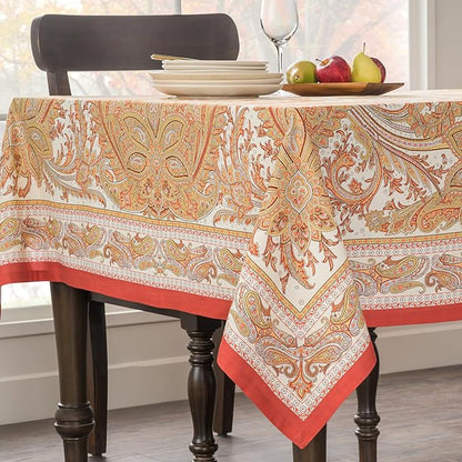 Maison d' Hermine Table Cloth Rectangle Table 100% Cotton 60 x 108 Inches Tablecloth Reusable Decorative Everyday Use for Dining Room, Farmhouse, Home, Party, Festive & Wedding - Kashmir Paisley