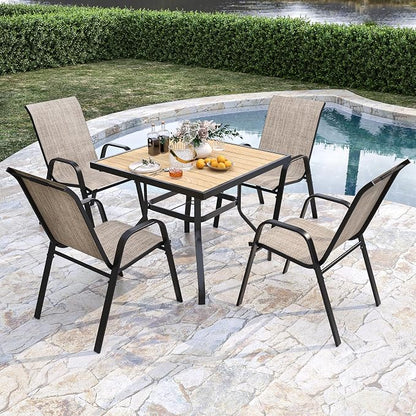 Outdoor Patio Chairs Set of 8 Stackable Dining Chairs All-Weather Textilene - Image 5