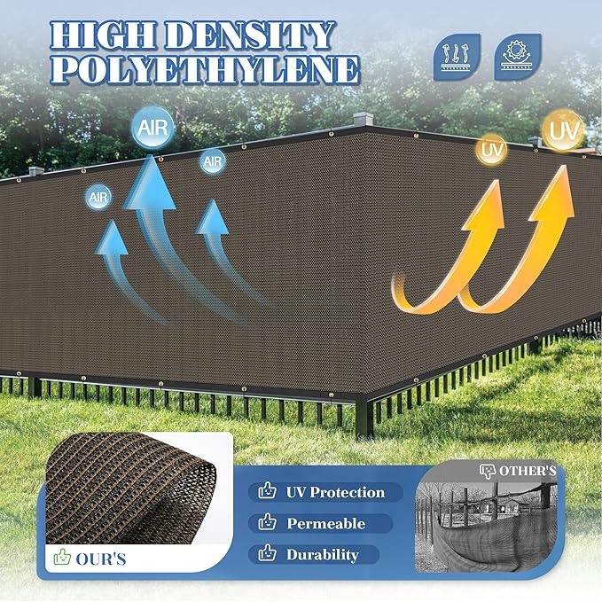 ECOOPTS 8'x83' Privacy Fence Screen Windscreen with Copper Grommets, Fit for Commercial Fence and Residential Garden Outdoor 90% UV Blockage, Cable Zip Ties Included (Brown)