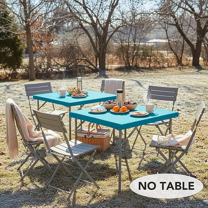 LUSHVIDA 2 Packs Vinyl Card Tablecloth with Flannel Backing 36x36 inch - Waterproof Plastic Picnic Table Cover for Square Folding Table Cloth with Elastic Corners, Teal