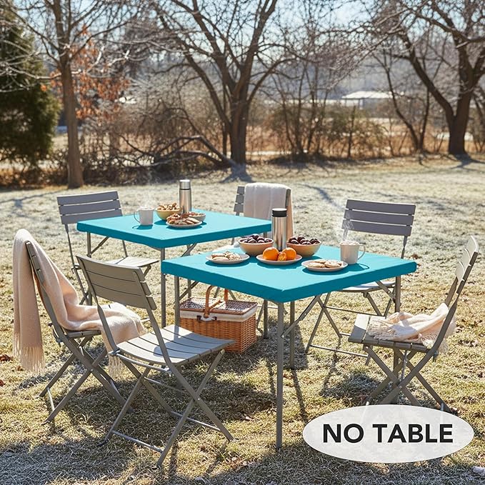 LUSHVIDA 2 Packs Vinyl Card Tablecloth with Flannel Backing 48x48 inch - Waterproof Plastic Picnic Table Cover for Square Folding Table Cloth with Elastic Corners, Teal