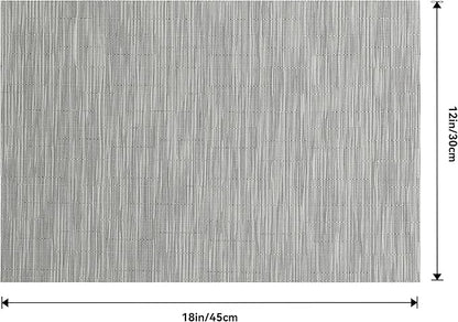 Leetaltree Silver Placemats Set of 12 - Heat Resistant Non-Slip Place mats for Dining Table, Washable Durable PVC Vinyl Woven Table Mats（Sliver, 12）