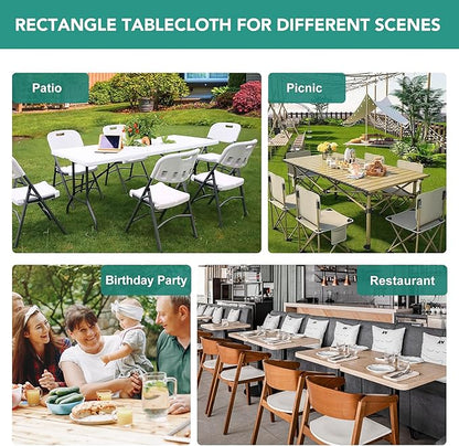 LUSHVIDA 6 Packs Vinyl Tablecloths with Flannel Backing for 4ft Rectangle Folding Table Cloths - Waterproof Plastic Picnic Table Covers with Elastic Corners, 30x48 inch, Teal