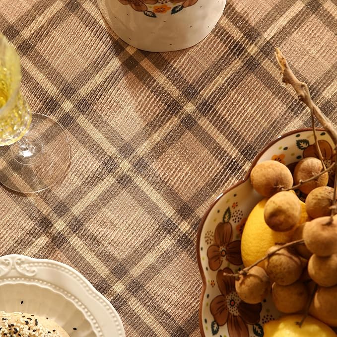 Vintage Brown Checkered Square Tablecloth,Italian Style Soft Linen Wrinkle Resistant Table Cloth,Decor Table Cover for Kitchen,Dining,Thanksgiving,Christmas,Party,67"*67"-Seville