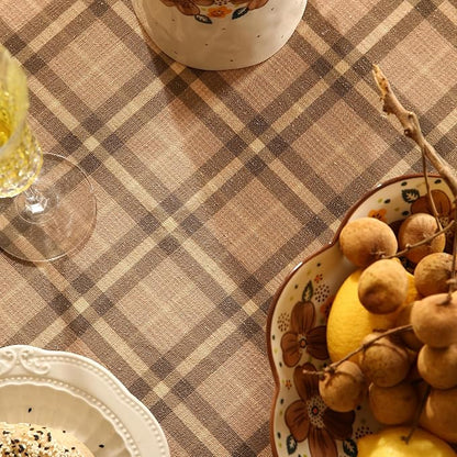 Vintage Brown Checkered Small Square Tablecloth,Italian Style Soft Linen Wrinkle Resistant Table Cloth,Decor Table Cover for Kitchen,Dining,Thanksgiving,Christmas,55"*55"-Seville