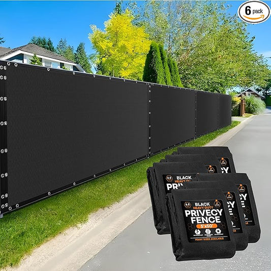 Xpose Safety Privacy Fence Screen 5’ x 50’ (6 Pack) – Heavy Duty Black Mesh with 90% Visibility Block, UV Protection – Includes Cable Ties – for Garden, Yard, Nursery, Kennel, Dog Run, Greenhouse