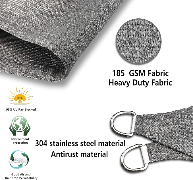 Tronssien Triangle 16'x16'x16' Sun Shade Sail, 95% UV Blockage Canopy Awning - Image 4