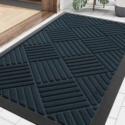 Smiry Front Door Mat Outside Entrance, Heavy Duty Outdoor Indoor Mat, Natural Rubber Doormat, Non Slip, Trap Dirt and Moisture, Easy Clean, Low Profile Patio Porch Entryway Mat, 29.5x17, Lake Blue