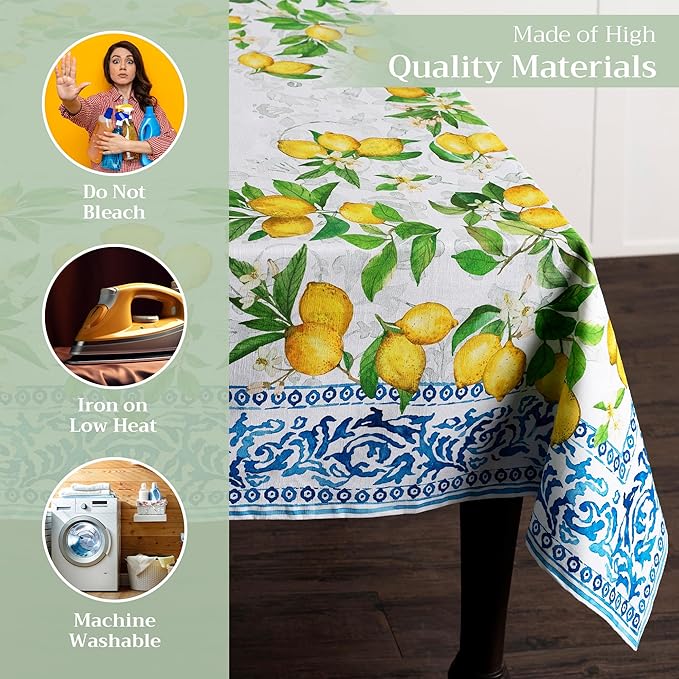 Maison d' Hermine Table Cloth Square Table 100% Cotton 54 x 54 Inches Tablecloth Reusable Decorative Everyday Use for Dining Room, Farmhouse, Home, Party, Festive & Wedding Spring Summer - Cedrat