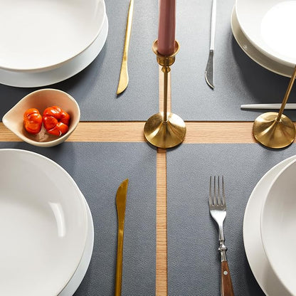 DOLOPL Placemats Set of 6, Wipeable Faux Leather Heat Resistant Table Mats - Anti Slip Table Place Mats, Modern Washable Outdoor Placemats for Kitchen Dining Room Table Decorations(Gray)