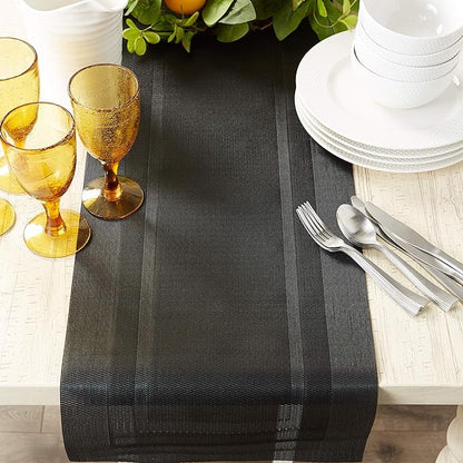 DII PVC Tabletop Collection Woven Indoor/Outdoor, Table Runner, 14x72, Black