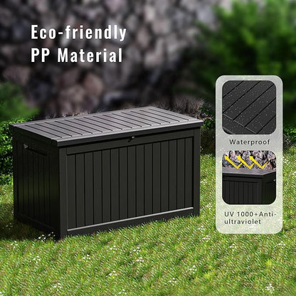 230 Gallon Outdoor Storage Box – Resin Deck Box with Lockable Lid, Waterproof Patio Furniture Storage for Tools, Garden & Yard Organization