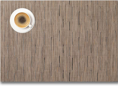 Placemats Set of 12 - Easy Clean Woven Vinyl Placemats for Dining Table, Indoor/Outdoor Place Mats, Washable PVC Table Mats （Light Brown）